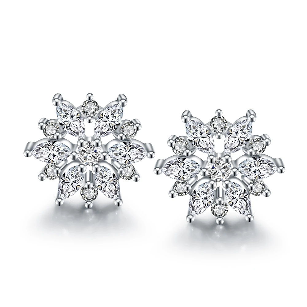 

2018 new 925 Sterling Silver white snow flower,Clear CZ Stud Earrings for Women Sterling Silver Jewelry Brincos
