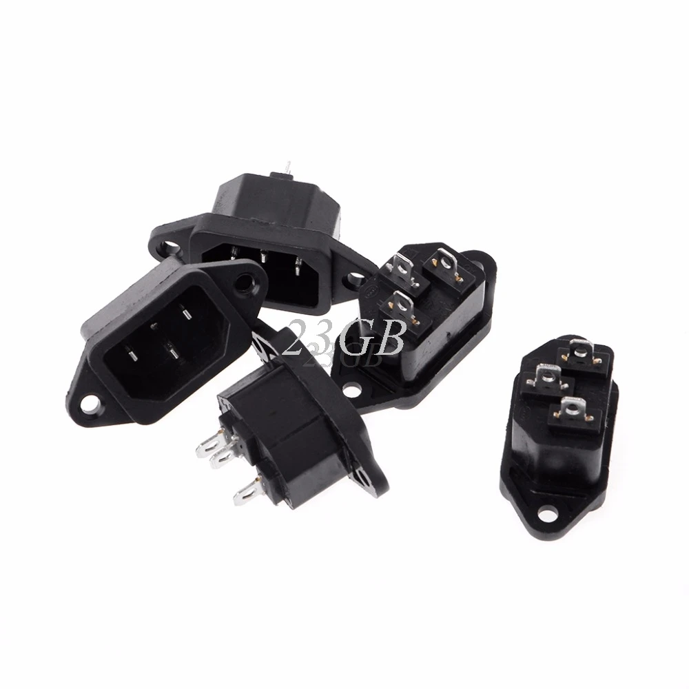 

3P IEC 320 C14 Male Plug Panel Power Inlet Sockets Connectors AC 250V 10A 5PCS/SET S19