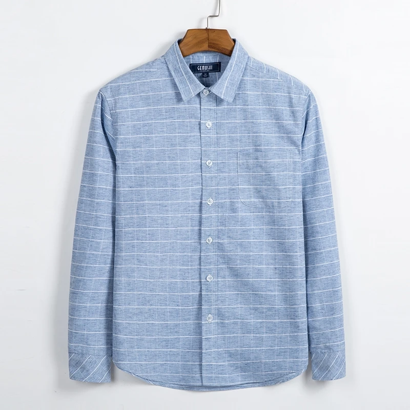 

Men Spring Summer Fashion Brand Japan Style Vintage Stripe Plaid Slim Fit Cotton Linen Long Sleeve Shirt Male Casual Thin Shirts
