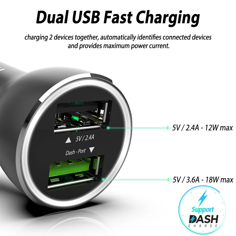 Oneplus Dash Charge Metal Car Charger Dual USB OnePlus 7 Pro 7T 6T 6 5T 5  3T 3 Warp Charge 30 Original One Plus Nord 8 8T Pro 5g
