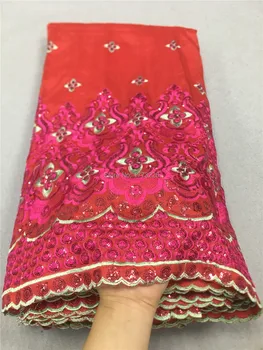 

Big Discount Red George Lace Fabric High Quality African Lace Fabric 2019 Gleamy Sequins Costume Embroidered Lace For Garment QZ