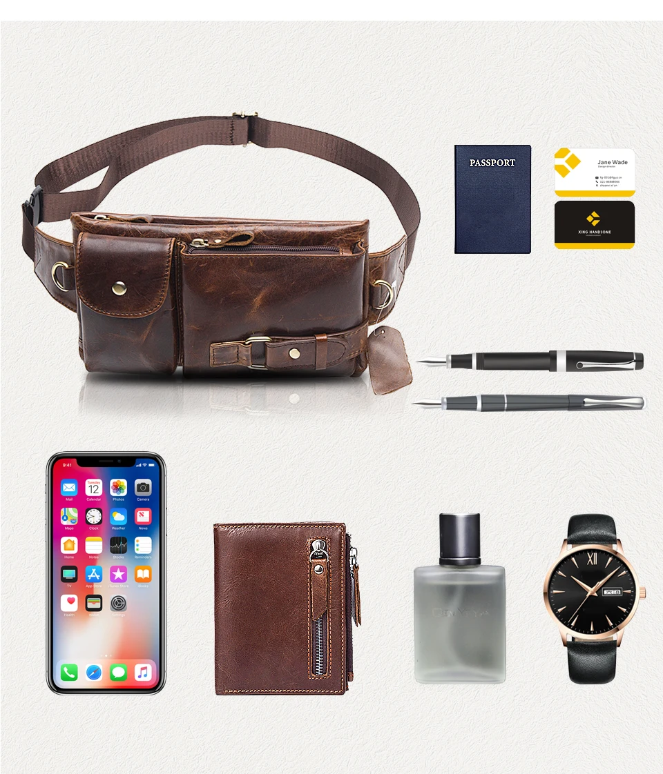 Men's Classy Genuine Leather Travel Waist Pack Capacity