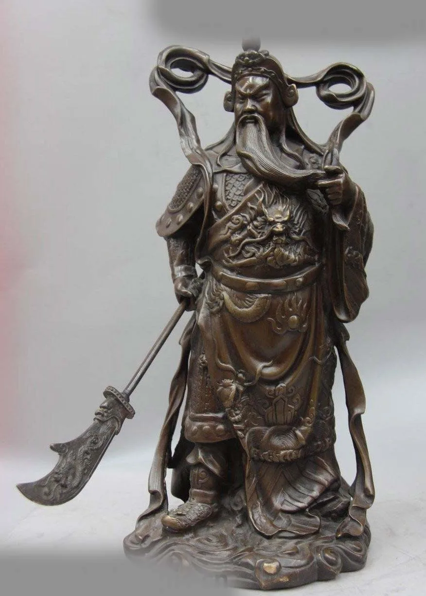 

17" China Copper Bronze Dragon Sword Guan Gong God Guan Yu Warrior Buddha Statue A(0505)