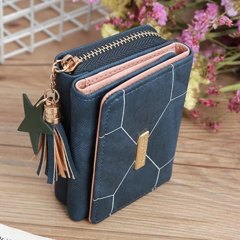 

2019 Women Wallets Portefeuille Female Purse Clutch Cute Tassel Star Geometric Pattern Three Fold Change Purse Short Leather