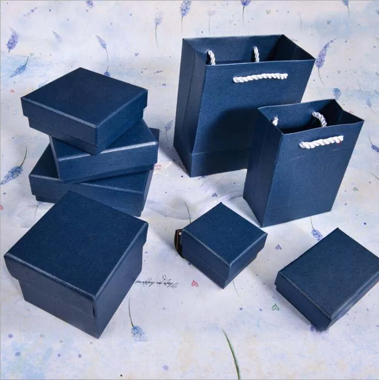 

2019 New Blue Gift Boxes Kraft Paper Jewelry Packaging Boxes Charms Ring Watch Earring Jewelry Display Organizer Boxes