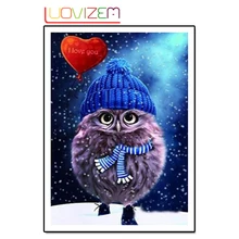 Diamond Embroidered 5D Diy Diamond Drawing Owl Cross Stitch Beautiful Blue Owl Animal Decoration 3D Full. LUOVIZEM L150 bowknot owl print draw diamond drawing