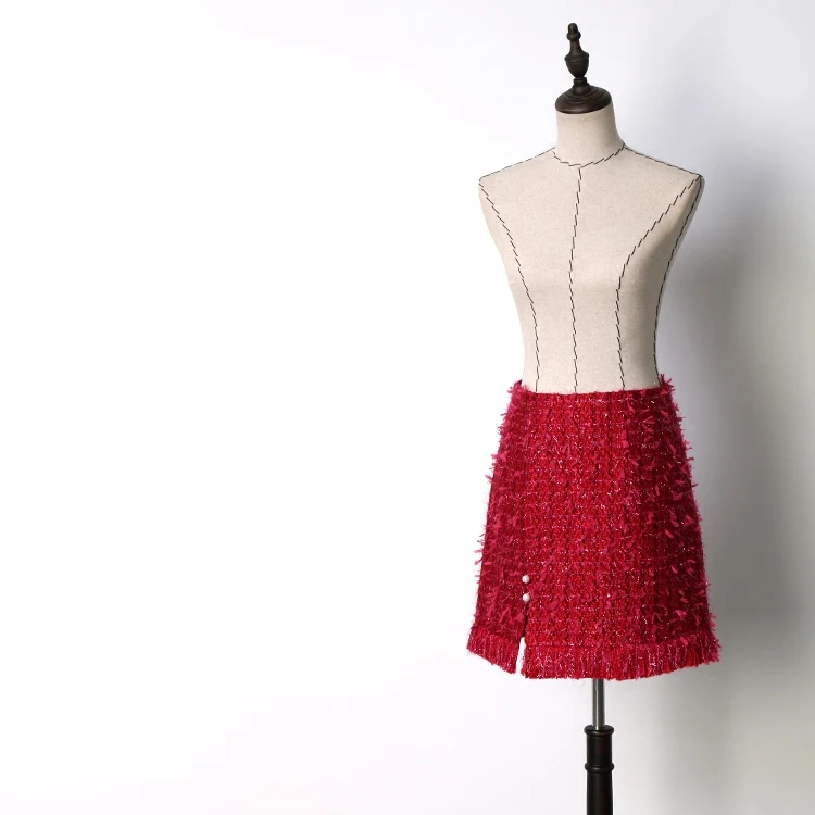 Período Botones Rojo Y Tweed Temperamento Primavera Perla Falda Chica Nueva De Otoño Mostrar See Thin Chart Borla La qgEwFP