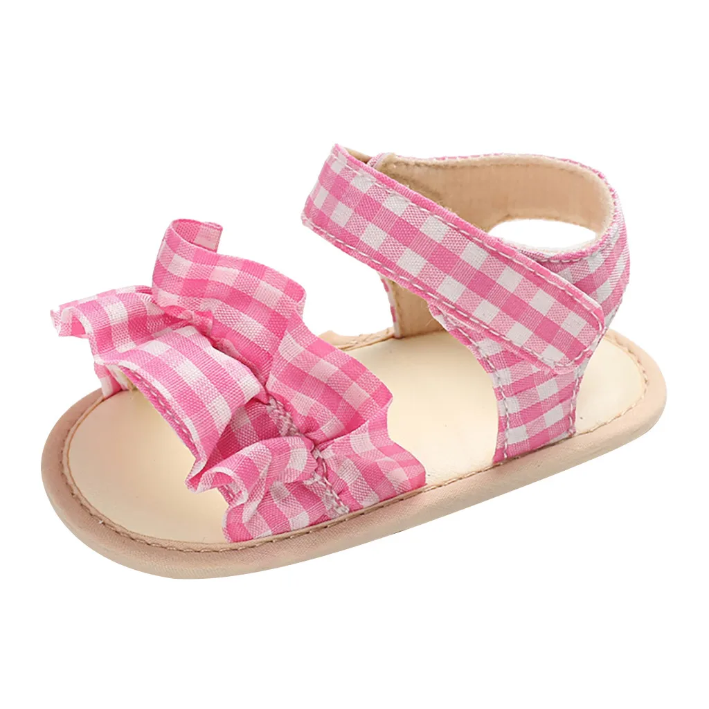 

SAGACE First Walkers Summer Baby Sandals Plaid Print Prewalker For Baby Girl Sandal Non-Slip Newborn Baby Soft Sole Sandals