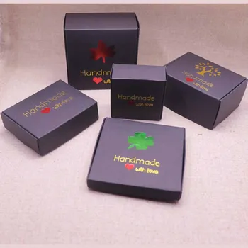 

10pcs gold foil life tree black gifts package box kraft DIy red heart/maple Handmade candy display box white wedding favor box