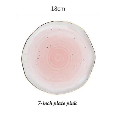 Европейский стиль, французский стиль, Золотая оправа, керамическая тарелка, рыбные блюда для бифштекса, западное блюдо, десертная тарелка, миска для риса, Phnom Penh, серия - Цвет: 7-inch plate pink
