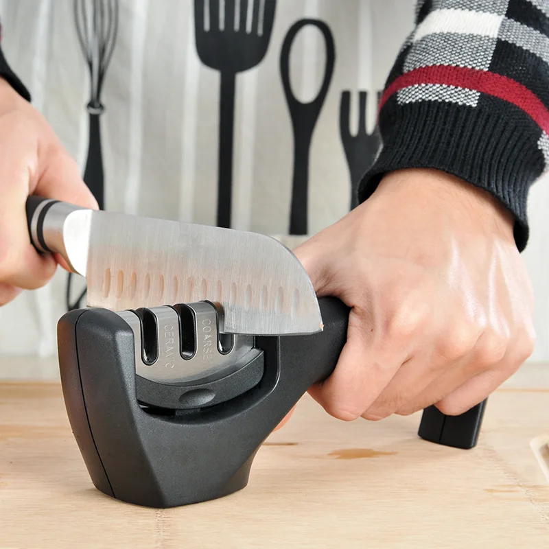 Knife Sharpener Kitchen Whetstone Sharpening Stone Knives Grinder Ceramic Three Stage Grindstone