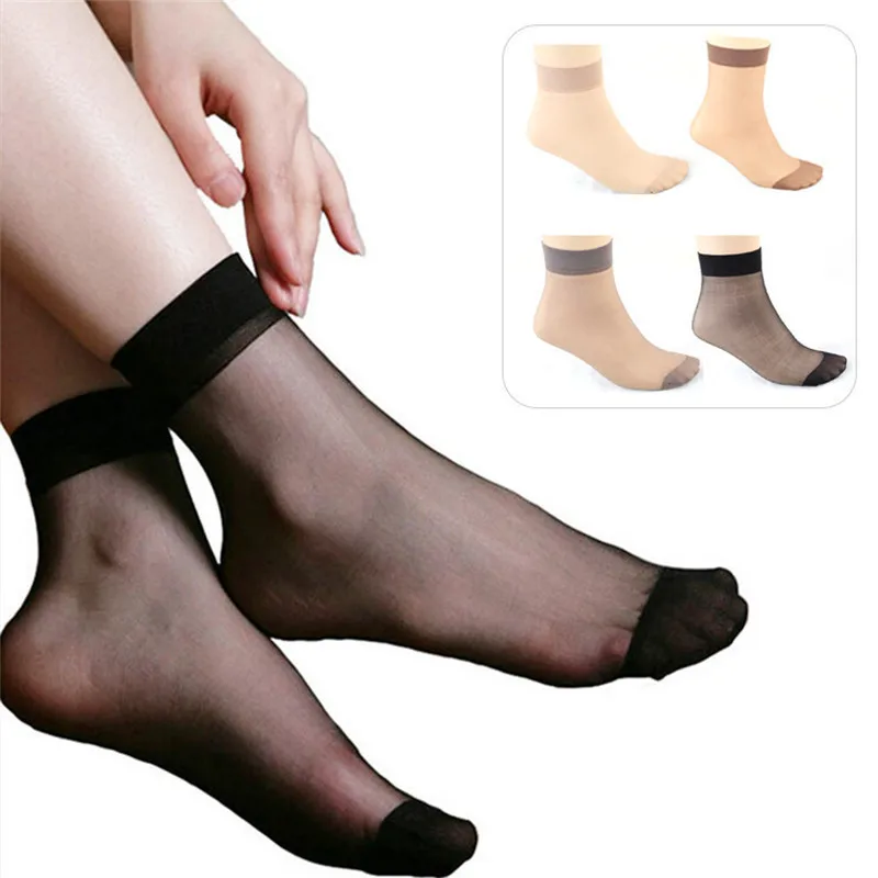 20pcs=10pairslot summer sexy ultrathin transparent crystal silk socks women high elastic black nylon socks short female socks