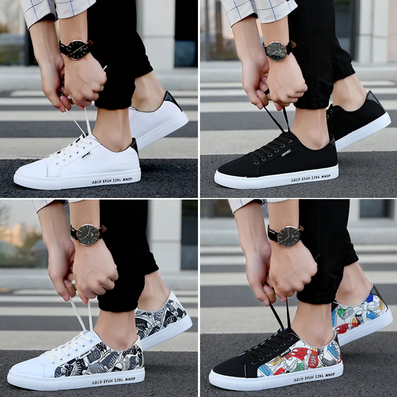

2019 Brand new Fashion Canvas Shoes men Breathable Casual shoes men low-cut Shoes Students Trend Black and White men's Shoes