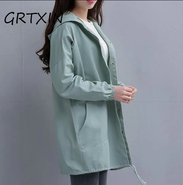 

Spring 2018 New Women Jacket Drawstring Hem Long Sleeves Hooded Coat Spring Lightweight Windbreaker Jaqueta Feminina