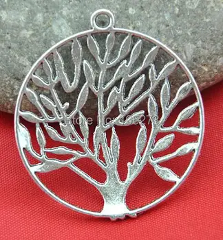 

DIY Accessory Jewelry Making - Tree Charm 10PCS Antique Silver Filigree Round Tree Charm Pendants 38x42mm