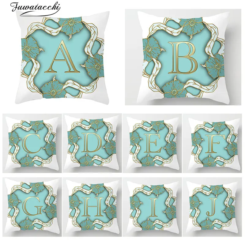 

Fuwatacchi Alphabet A-Z Print Throw pillows Cover Polyester Flower Letter Sofa Chair Home Car Decor Accessories Pillow Case