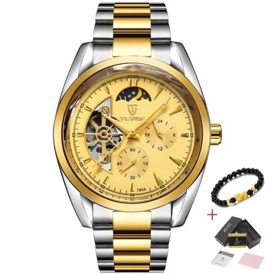 Мужские часы водонепроницаемые автоматические механические часы люксовый бренд TEVISE кожаный ремешок Часы relogio masculino автоматические мужские часы - Цвет: Gold Gold Jianjin