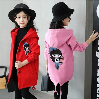 

Children's Cartoon Wool Blends Clothing 2020 New Winter Coat Girl Coat Woolen Korean Version Thick Child Hoodies Coat 5-12 Years