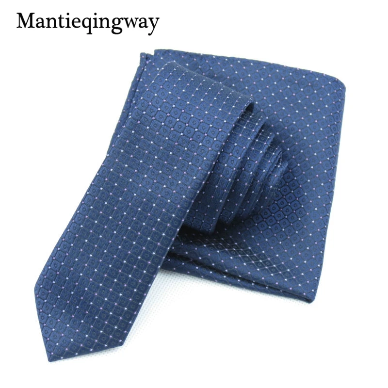 Mantieqingway высокое качество синий полиэстер твердых галстук набор для Для мужчин 5 см Широкий шейный Галстуки 23*23 см платок Набор костюм галстуки Hanky