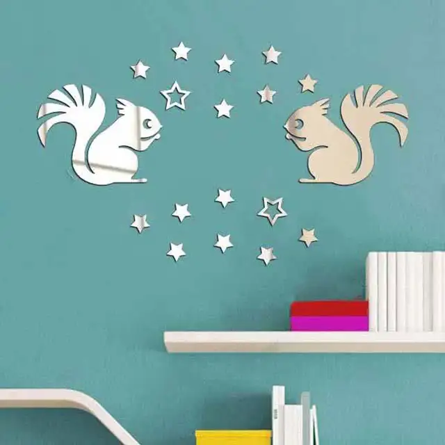 Two Little Squirrels Mirror Wall Stickers Baby Room Pegatinas De