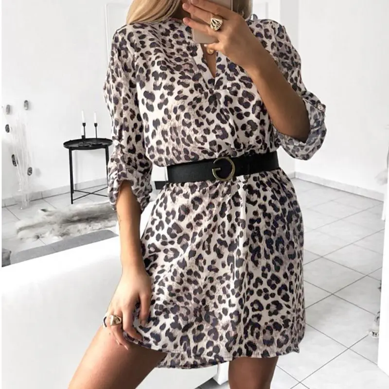Женская Весенняя Свободная рубашка с v-образным вырезом и длинными рукавами, леопардовая Асимметричная блуза с принтом змеиной кожи, повседневные Коктейльные Вечерние платья