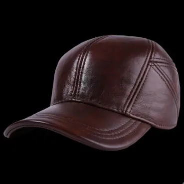 SILOQIN, регулируемый размер, мужские зимние шапки, натуральная кожа, Воловья кожа, теплая Бейсболка, s с ушками, высококачественные бренды, Мужская кепка - Цвет: dark brown