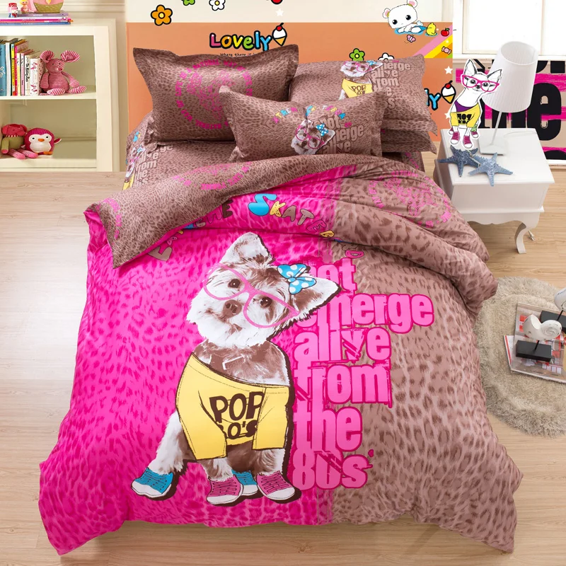 pink and brown leopard print dog print bedding set twin queen king animal print sheets twin