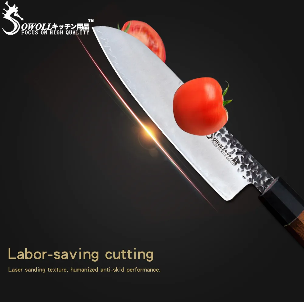 SOWOLL ручной работы набор ножей из дамасской стали кованые столовые приборы нож VG10 японский Дамасская сталь разделочные Santoku кухонный нож инструмент для приготовления пищи