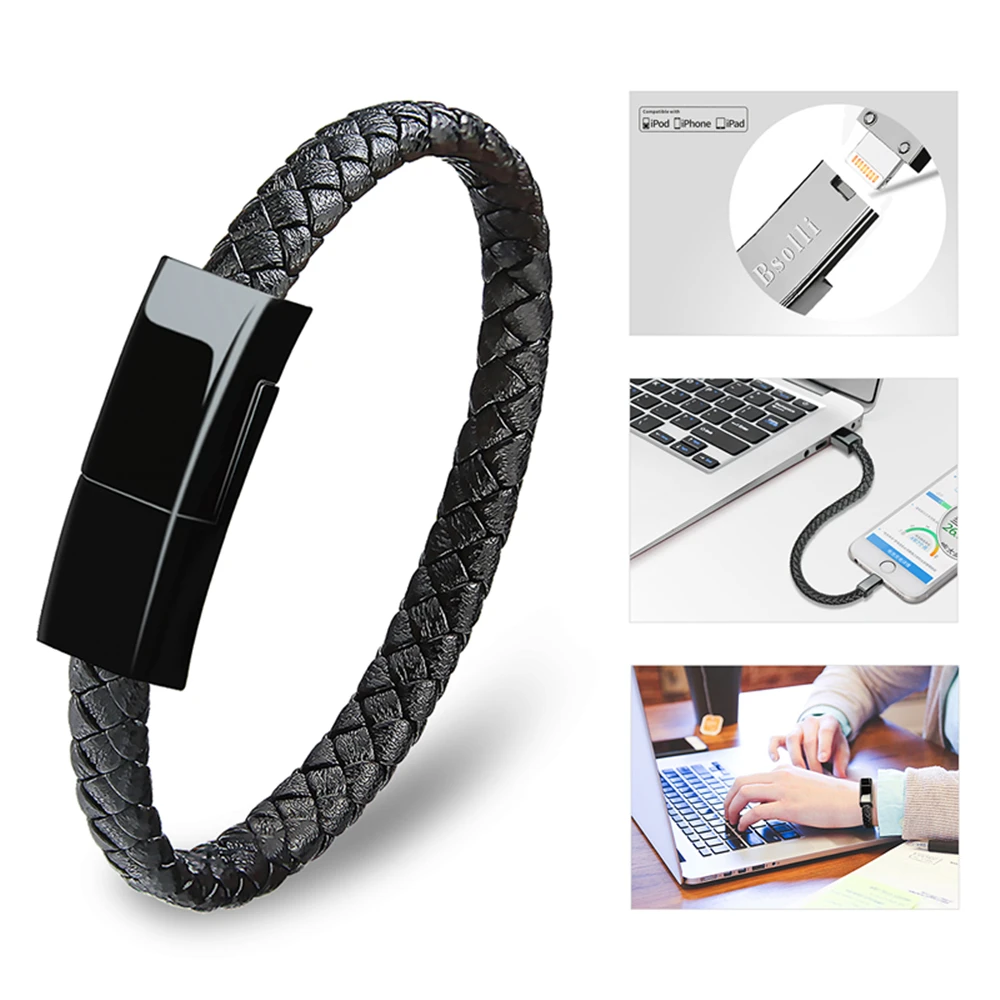 Cable bracelet  Leather  Black