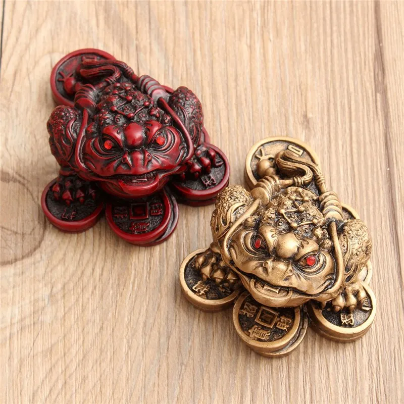 Подарок на удачу фэн-шуй маленькая трехногая фигурка лягушки на удачу китайская жаба монета металл ремесло Домашний декор бронза и цвет красного дерева