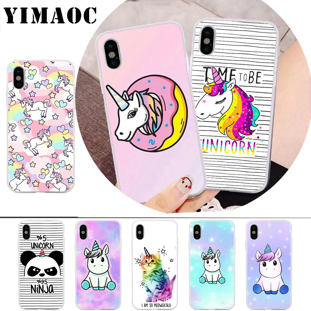 

YIMAOC Unicorn In The Colorful Sky Soft Silicone Case for iPhone X r s Xr Xs Max 8 7 6S 6 Plus 5 5s SE