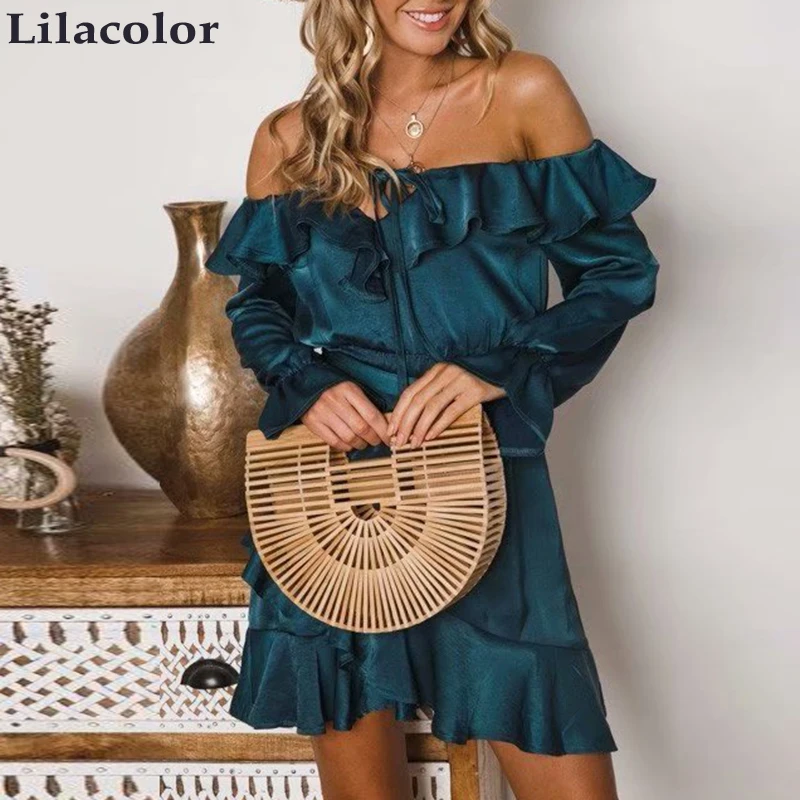 Осеннее платье с бантом синие короткие вечерние атласные зеленые платья Vestidos