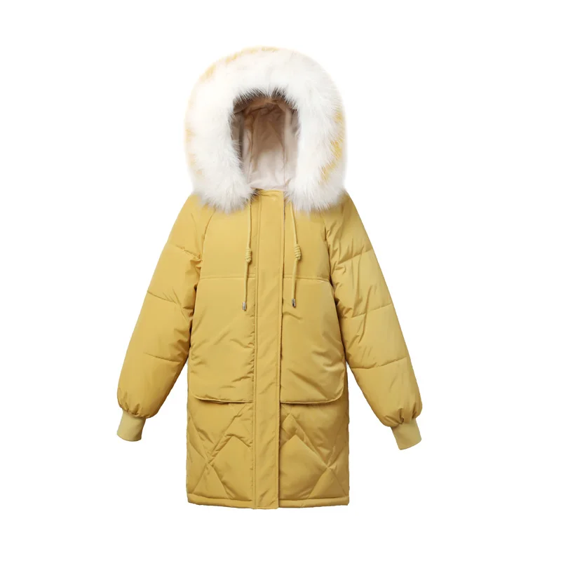 Зимние женские длинные парки, куртка, модная Толстая теплая зимняя куртка с большим меховым воротником и капюшоном, пальто, зимние парки, однотонная верхняя одежда, куртка