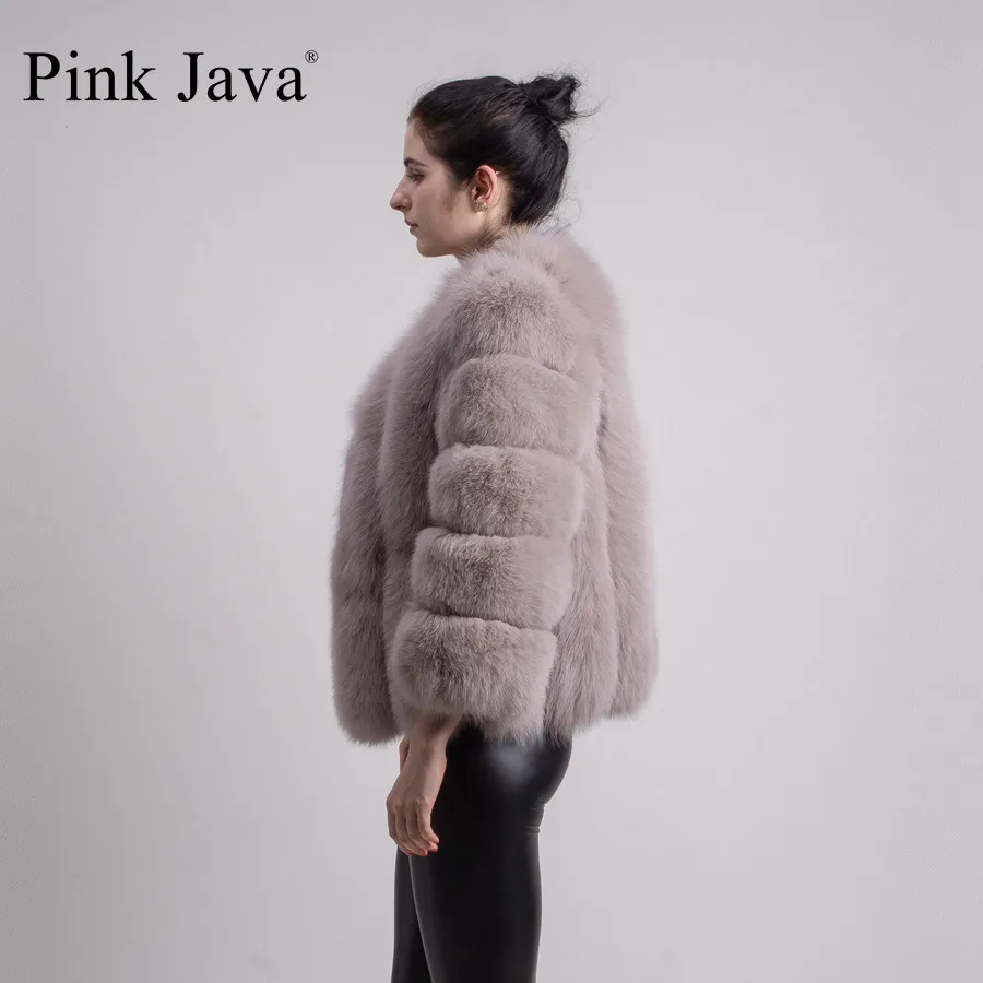 Розовый Java QC1819 Женское пальто с натуральным мехом меха лисы зимняя утепленная
