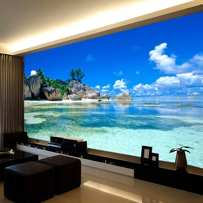 3D Photo Wallpaper Roll Seascape Beach Sea Island Mural for Walls