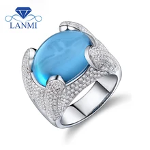 Vintage Oval 19x25mm Solid 14Kt White Gold Natural Dark Blue Topaz Ring SR187