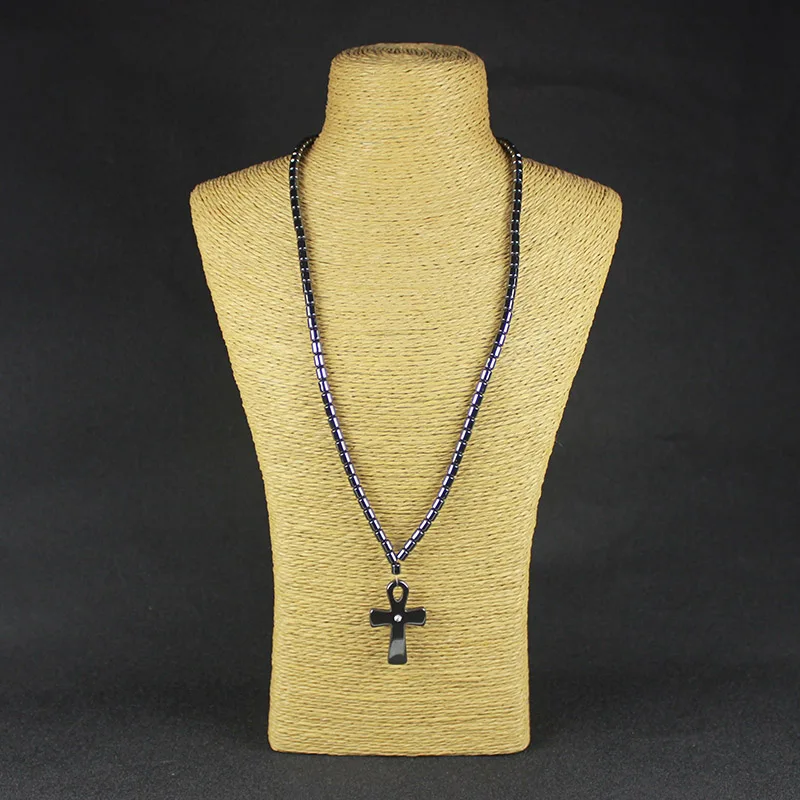 1 шт гематит подвеска в форме черного Креста ожерелье религиозное христианство ювелирное ожерелье ручной работы HN001