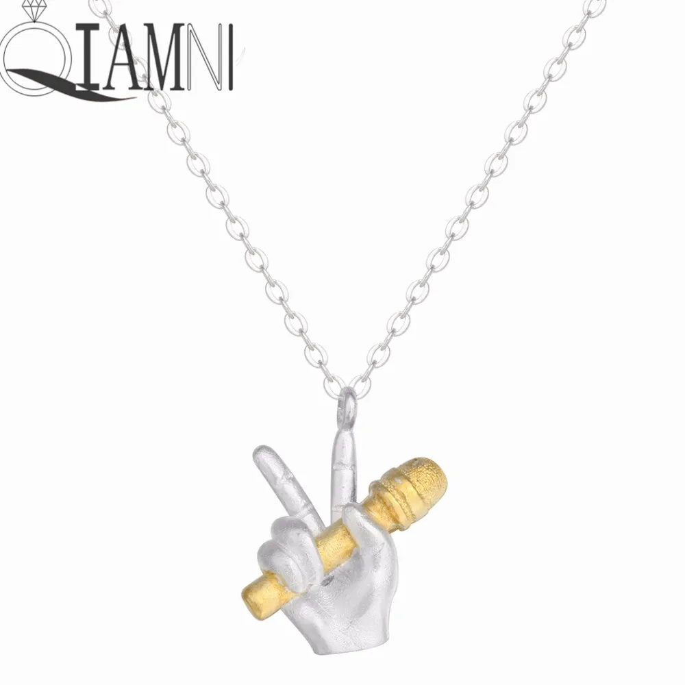 

QIAMNI Cool Singer Microphone Hand Charm Collar Necklaces Pendant Minimalist Jewelry Women Men Christmas Music Lover Gift