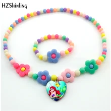 Красивая маленькая Русалочка Ариэль принцесса цветок ожерелье Милая Русалочка стеклянный купол Сердце Подвески ожерелье детские подарки