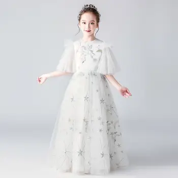 

2019 Kids Girl Lace Appliques Princess Dress Children Unicorn Pearls Ball Gown Teen Girl Mesh Wedding Birthday Party Gown Q832