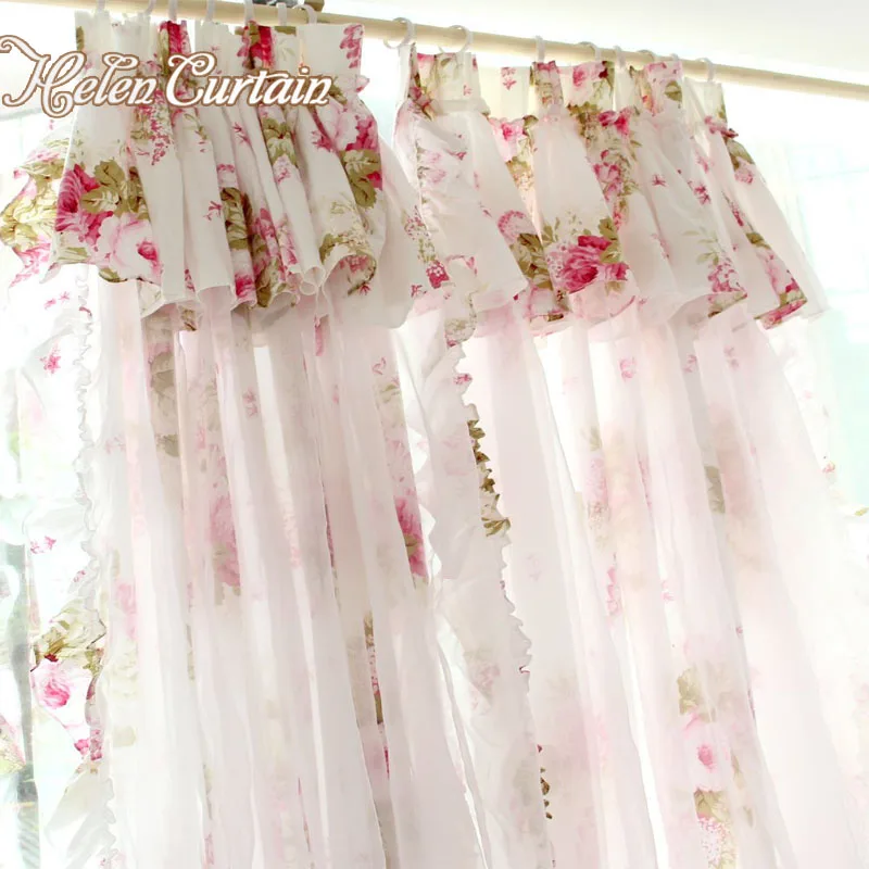 Занавеска в американском стиле с изображением цветов 2 слоя|curtains for|pink kitchen