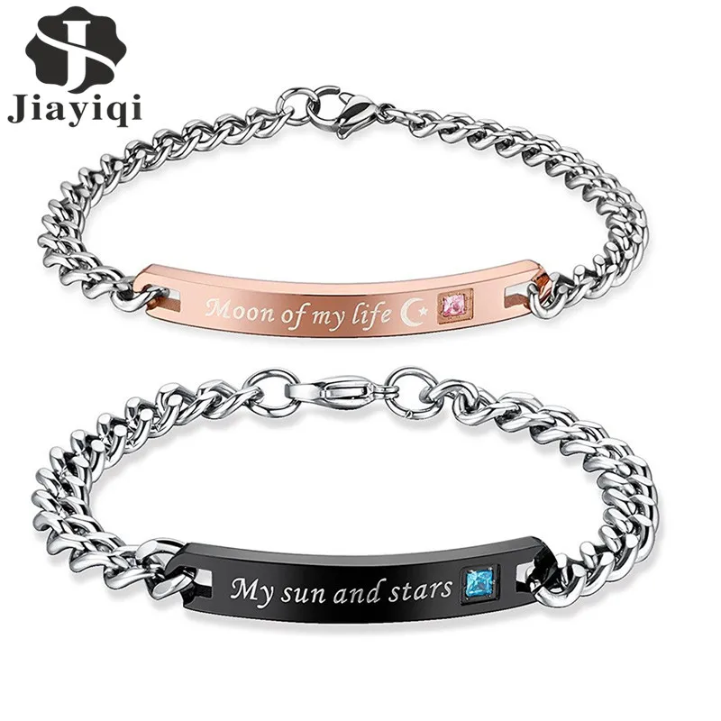 

Jiayiqi Fashion Stainless Steel Bracelet for Couple Unique Gift for Lovers Moon of My Life My Sun and Stars Women Men Jewelry