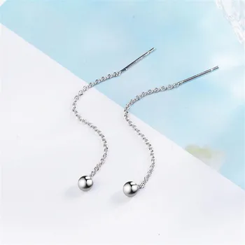 

Personality Fashion Long Tassel Ear Line 925 Sterling Silver Jewelry Temperament Female Ball Simple Dangle Earrings SE612