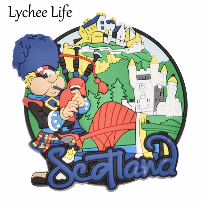 

Lychee Life Scotland Bagpipe Fridge Sticker Hit Color Figure Letter Printed Fridge Magnet Souvenir Modern Home Kitchen Decor