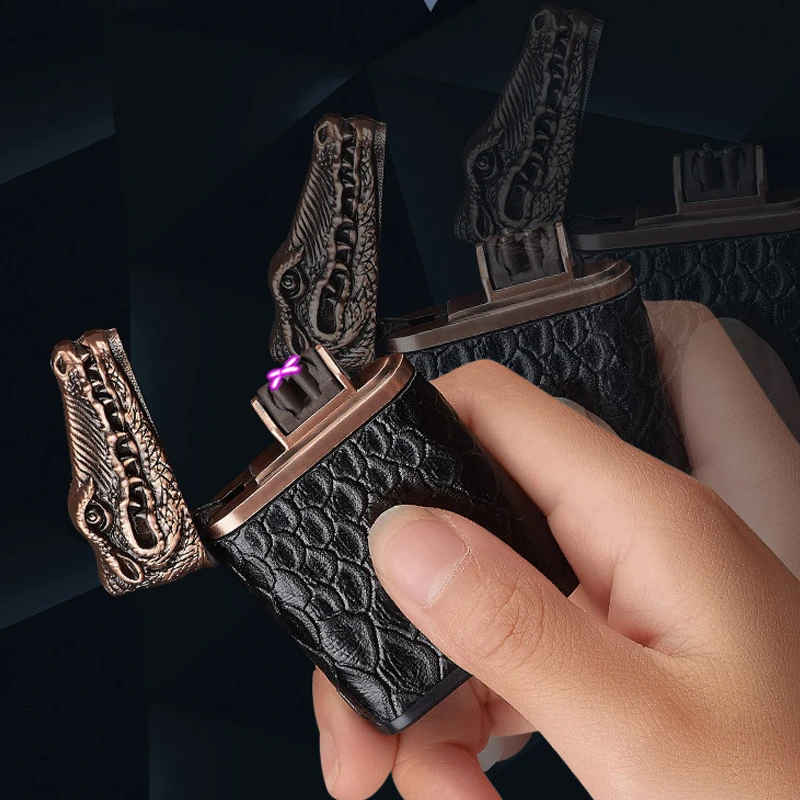 Новинка 2018 кожаная зажигалка с двойным зажиганием ветрозащитная Электронная для