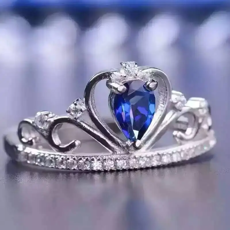 

100% fidelity Natural tanzanite Ring s925 sterling silver Natural 4*6mm blue gemstone crown ring fine Jewelry for women