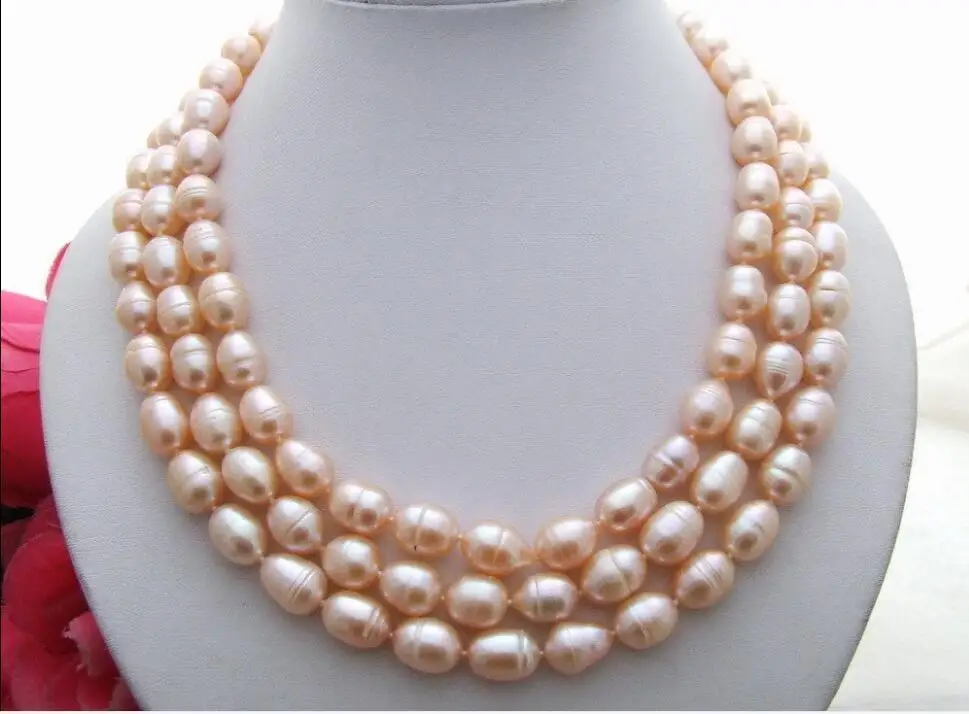 

charming 10-12mm natural Australian south sea gold pink pearl necklace 48" go