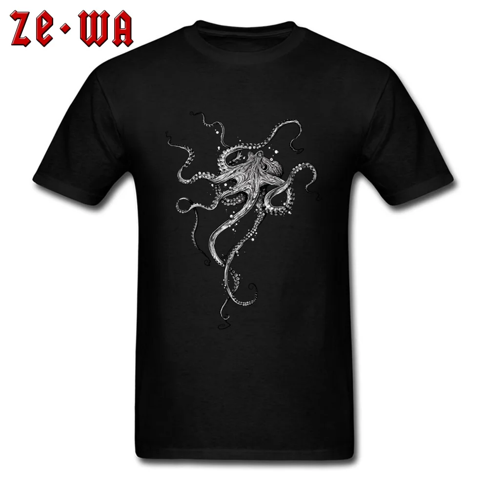 Round Collar Octopus 100% Cotton Male Top T-shirts Normal Short Sleeve Tops T Shirt Rife Printed T-shirts Top Quality Octopus black