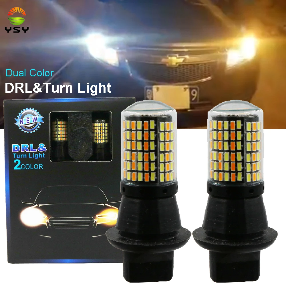 2x ba15s BAU15S 1156 p21w 3014 144smd T20 W21W WY21W 7440 light Dual Color Turn Signal Light canbus DRL Driving Running | Автомобили и
