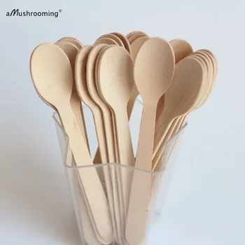 

11cm Ice Cream Spoons Coffee Dessert Spoons Plain or Personalized Laser Engrave Wooden Disposable Spoons(500)